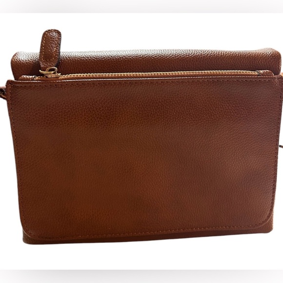 Street Level Brown Faux Leather Crossbody Bag with leopard guitar strap - Picture 3 of 6